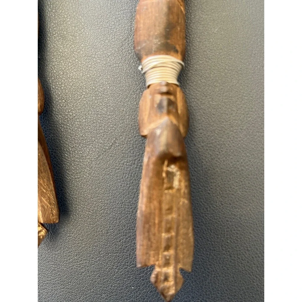 Vintage Hand Carved Wooden Salad Servers Fork Spoon Folk‎ Art Utensil Set